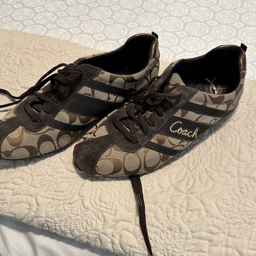 Coach Signature Brown and Black Lace-Up Sneakers